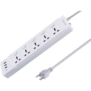 Universal Power Strip with USB C, 5 Outlets 3 USB and 1 USB C Ports, 6.5ft Power Cord Circuit Breaker