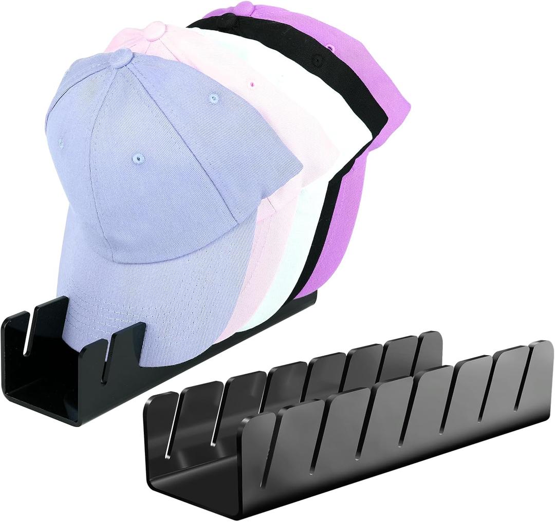 Baseball Cap Organizer and Hat Holder - 2 Pack Clear Acrylic Hat Stand, No Install Storage Display for 14 Caps, Space Saving Rack for Closet, Dresser,BedroomMan Cave (2 pack black)