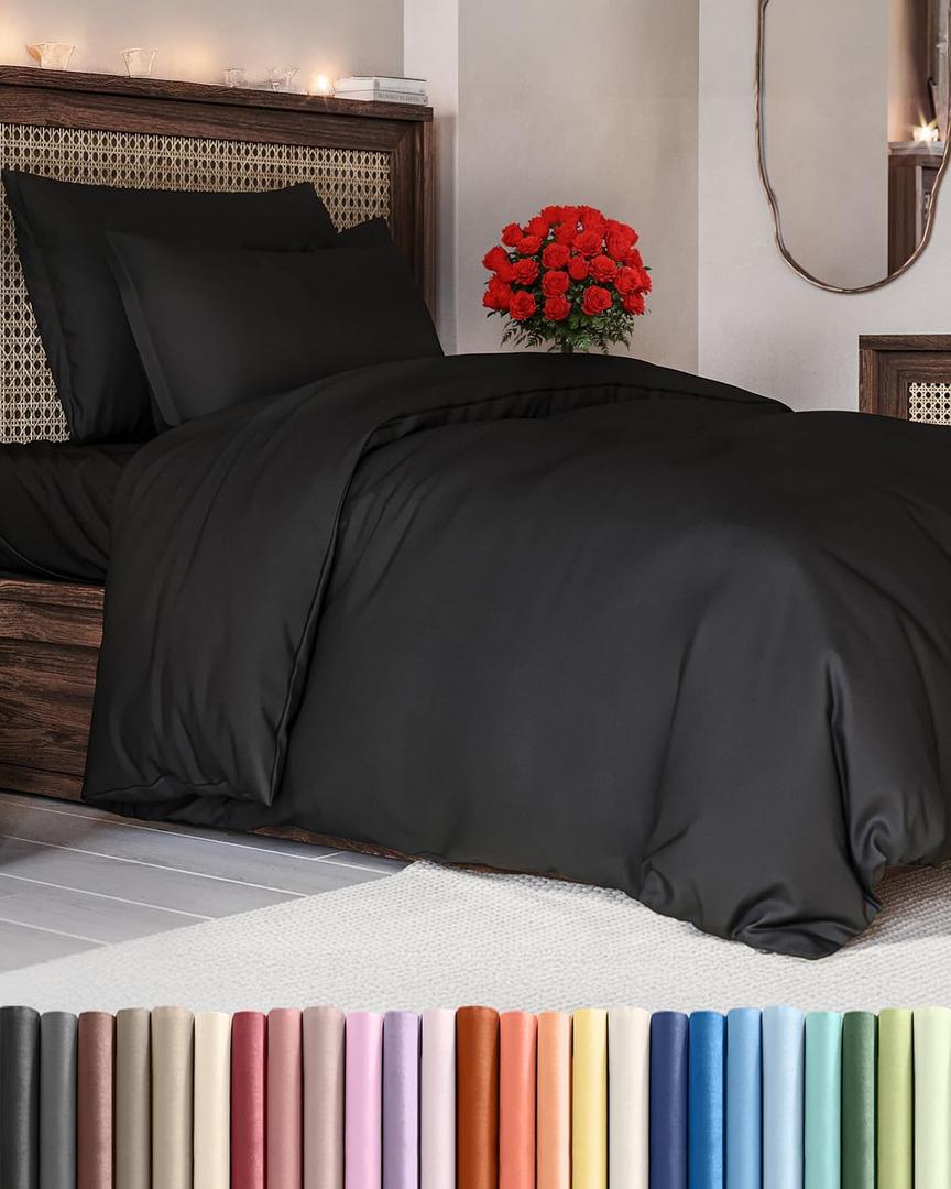 Black Duvet Cover Twin/Twin XL Size - Extra Soft Twin/Twin XL Size Duvet Cover - Lightweight & Breathable - Easy Care & Fade Free w/ Zipper Closures & Ties - 68" x 90" Inches - Comforter Not Included