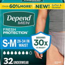 Depend Fresh Protection Adult Diapers, Incontinence Underwear for Men, Disposable, Maximum, Small/Medium, Grey, 32 Count