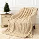 Christmas Throw Blanket 50x60 Inch,Beige 3D Xmas Tree Winter Dual Sided Soft Fluffy Plush Faux Fur Jacquard Blanket for Bed Sofa Couch Room Decor Christmas Birthdays Gifts