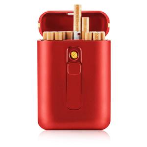 Cigarette Case with Lighter Cigarettes Box King Size Portable Pack 20pcs Regular Size Cigarettes USB Lighters 2 in 1 Rechargeable Flameless Windproof Electric Lighter(Red)
