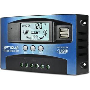 [Upgraded] 30A MPPT Solar Charge Controller, 12V/ 24V Solar Panel Intelligent Regulator with Adjustable LCD Display Dual USB Port Timer Setting Auto Parameter (Blue)