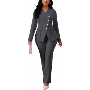 Mintsnow Pant Suits for Women Dressy Long Sleeve Blazer Jackets and High Waisted Wide Leg Pants Sets 2 Piece Work Outfit 2026, Large