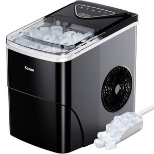 Silonn Ice Maker Countertop, 9 Cubes Ready in 6 Mins, 26lbs in 24Hrs, Self-Cleaning Ice Machine with Ice Scoop and Basket, 2 Sizes of Bullet Ice for Home Kitchen Office Bar Party (26lbs, Black)