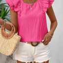 Womens Bow Tie Back Tops Round Neck Ruffle Short Sleeve Shirts Cute Babydoll Chiffon Tee Women Summer Trendy Tunic (Pink, XL)