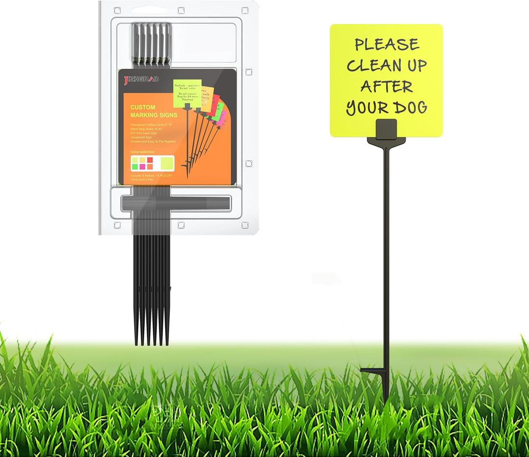 Blank Yard Signs with Stakes, 16 mil Yellow Paperboard DIY Kit - 12pcs 6"x6" Lawn Signs + 6 Pcs 16" Stakes + 1 Pen for No Pooping Dog Signs, Keep Off Yard Signs, Marking Flags Signs, Warning Signs