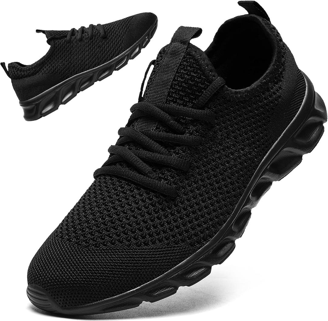 Linenghs Mens Running Shoes Tennis Gym Sneakers Casual Slip On Walking Lightweight Athletic Workout Breathable Fashion Sports Shoes,Black Size 10