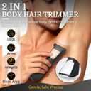 Bikini Trimmer for Men, 2 in 1 Electric Razors Shaver, IPX7 Waterproof Body Hair Trimmer with Mirror, LED Light & Display, Painless Pubic Hair Removal, Black