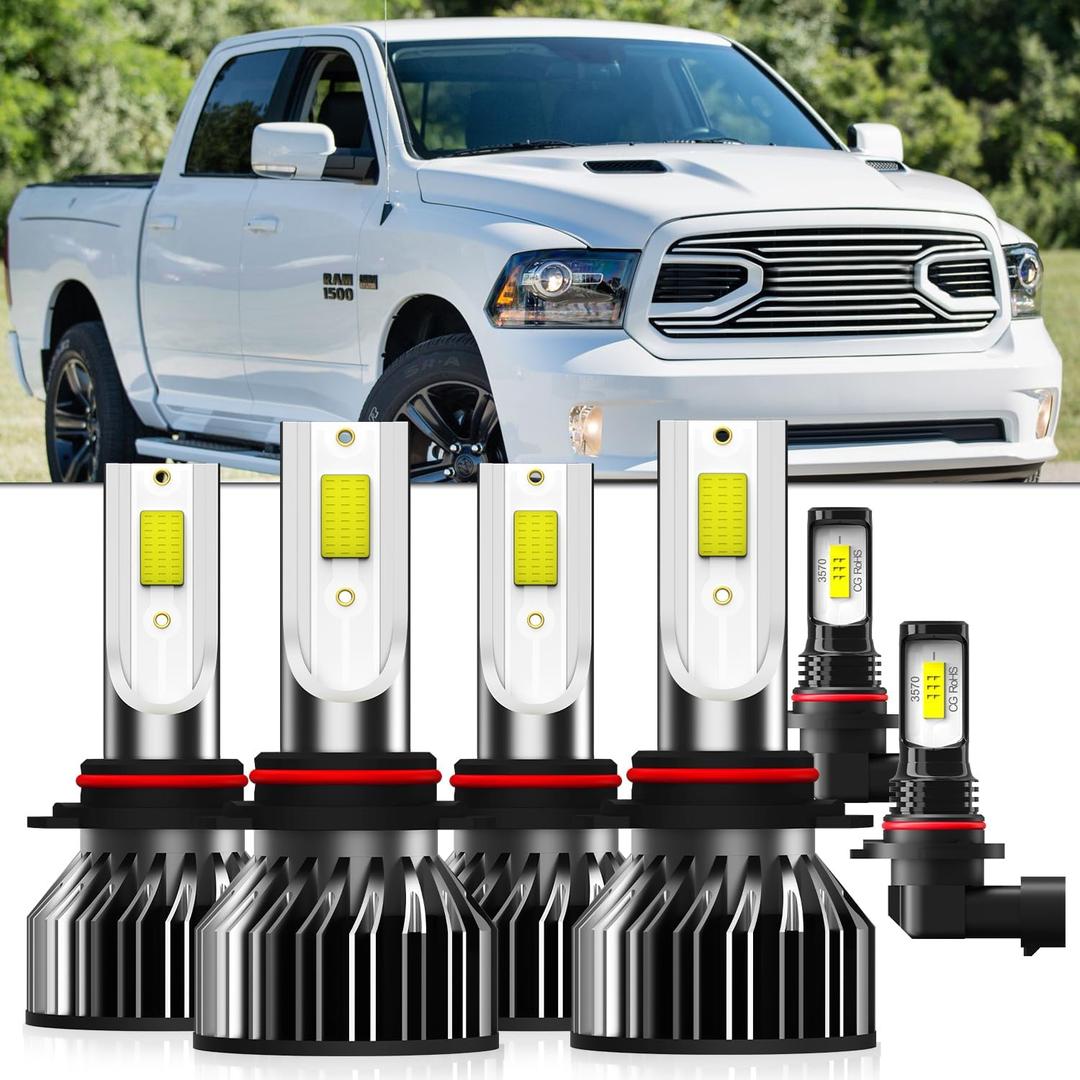 compatible with DODGE RAM 1500 2500 3500 With Projector 2016 2017 2018 Bulbs High Beam Low Beams Fog Lights, Pack of 6