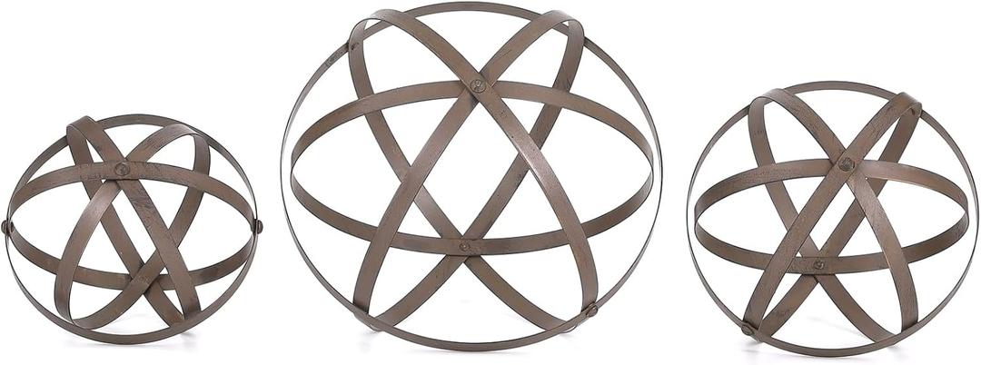 Set of 3 Metal Garden Spheres, Metal Folding Orb Garden Ball for Patio Yard Decor, Dia 12", 9", 7"