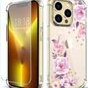 Flower Pattern Designed for iPhone 13 Pro Max Case[with Screen Protector], Floral Clear Women Phone Case Shockproof Protective Soft TPU Bumper Cover 6.7 Inch 2021 (Peony)