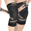 JIUFENTIAN Knee Support for Women and Men with Strap (2pack) Copper Knee Brace for Women Arthritis Pain-Knee Sleeves for Working Out,Running and Knee Pain Relief(Large) (Black)