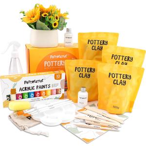 POTTREATIVE Air Dry Clay Pottery Kit - Home DIY Pottery Starter Kits with Air-Dry ClaySculpting Pottery Tools and Step-by-Step Guide - Great for Date Night, Arts Crafts Hobby (yellow)