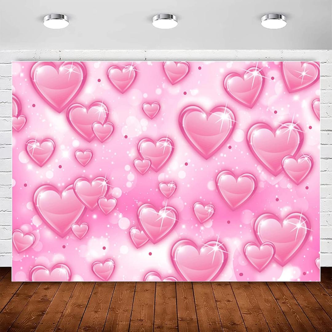 Pink Heart Early 2000s Backdrop Y2K Party Decorations,90s Old School Backdrops for Glamour Photoshoot Women 18th 30th Birthday Banner Background Girls Kids Portrait Selfie Props 10x7ft