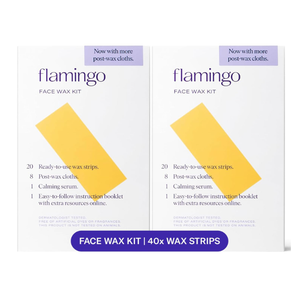 Flamingo Women Face Waxing Kit, Facial Waxing Kit with 20 Wax Strips for Face, 8 Post-Wax Cloths, and 1 Post-Wax Serum, Pack of 2