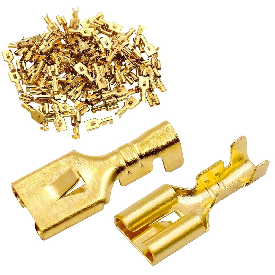Baomain Female Spade Quick Splice Crimp Terminals 6.3mm Crimp Connector Non Insulated 100 Pcs