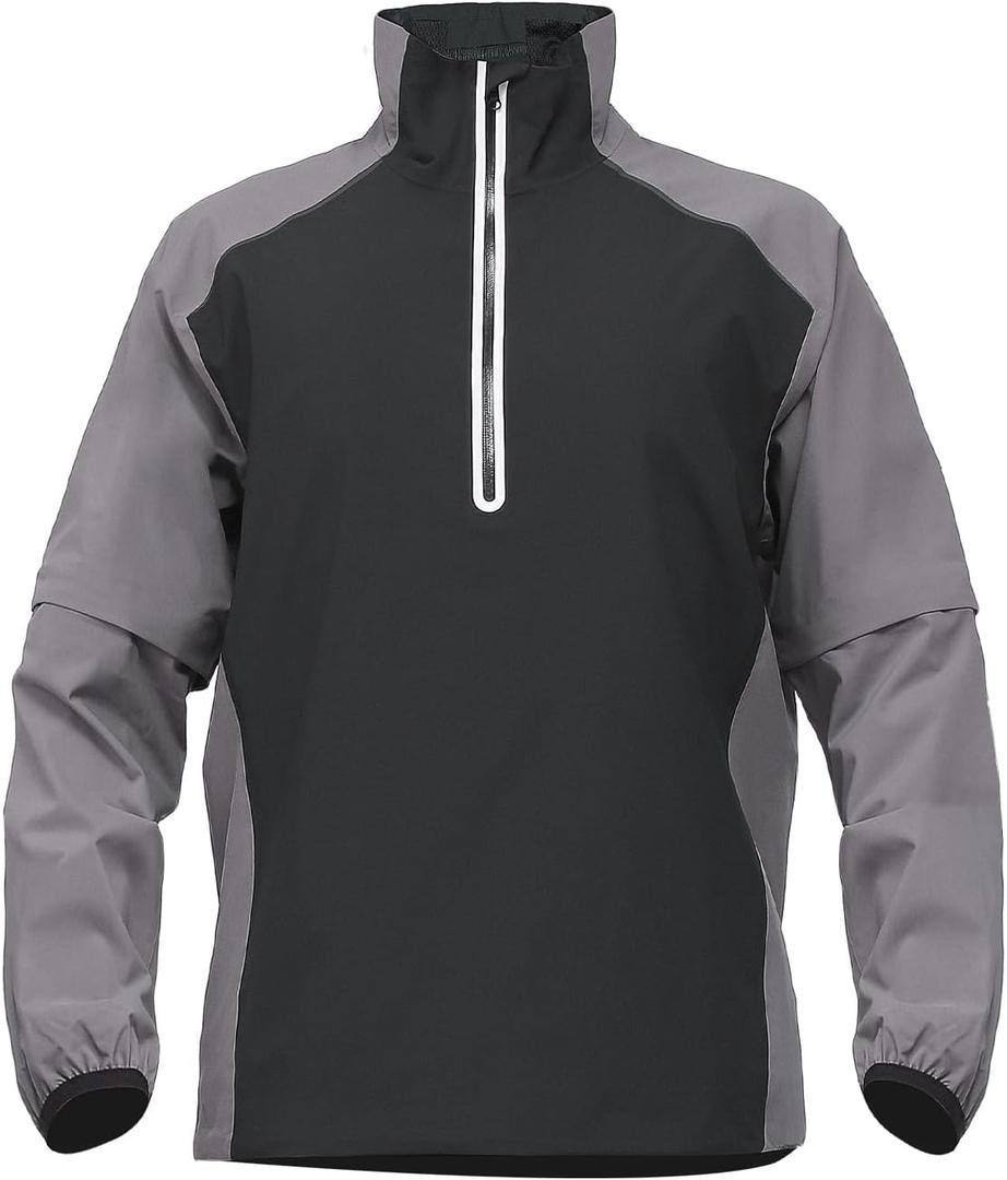 fit space Waterproof Golf Rain Jacket for Men 20K Performance Lightweight Rain Jackets for All Sports (X-Large, Grey-half-zip)