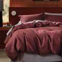 Bedsure Cotton Duvet Cover Queen - 100% Cotton Waffle Weave Maroon Red Duvet Cover Queen Size, PureWoven Breathable Bedding Set for All Season, 3 Pieces, 90"x90"