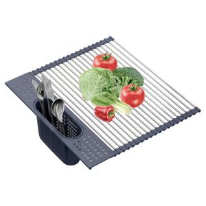 LEMIKKLE 17" x 15" Roll Up Dish Drying Rack Over The Sink Dish Drying Rack,Multi-Purpose Kitchen Rolling Dish Drainer Foldable SUS304 Stainless Steel Dish Drying Rack