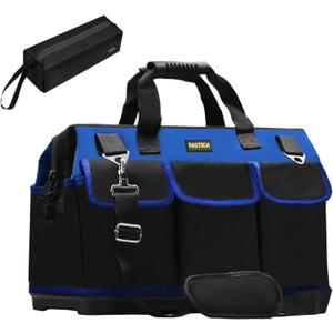 FASTECH 22 Inch Bottom Tools Bag With Wide Mouth For Tool Storage, Carrier and Organizer, Heavy Duty Tool Tote Bag For Men/Women, Wide Mouth Tool Bag With Inside Pockets (22 Inch)