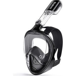 Greatever Full Face Snorkel Mask, Snorkeling Gear for Adults with Latest Dry Top Breathing System and Detachable Camera Mount, Foldable Snorkel Set for Family Snorkeling Trips, Anti-Fog & Anti-Leak (Large-X-Large, Black)
