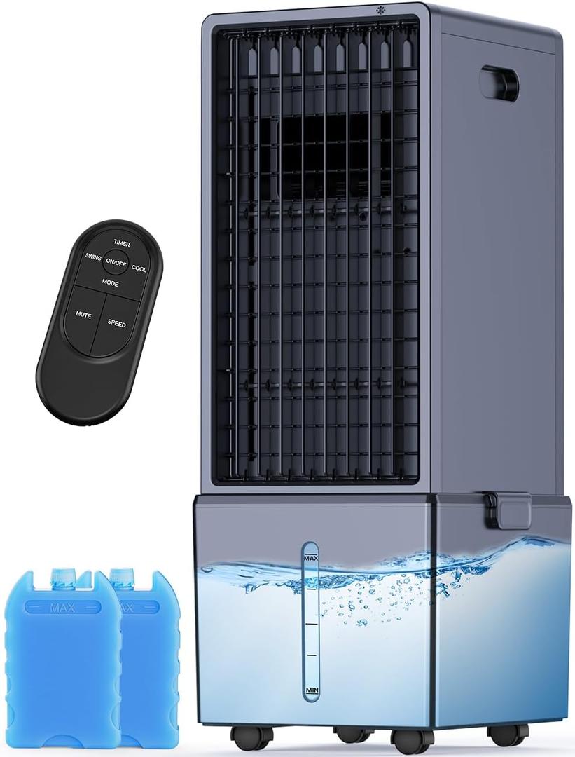 4-IN-1 Portable Air Conditioners w/3.2-Gal Tank for 24H Cooling, 4 Powerful Wind Speeds & 4 Modes, LED Touch Screen, Waterless Alert System & 12H Timer, Remote, Evaporative Air Cooler for Home