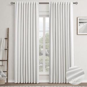 Ivory Linen Blackout Curtains for Bedroom 90 Inch Length 2 Panels Set Back Tab Pocket Neutral Farmhouse Living Room Darkening Curtains Track System Thermal Insulated Black Out Drapes 52x90