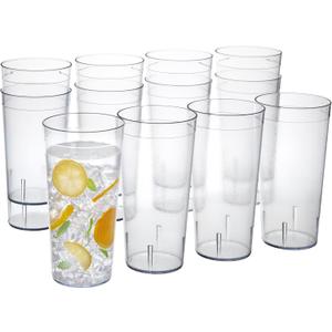 US Acrylic Cafe Plastic Reusable Tumblers (Set of 12) 32-Ounce Iced-Tea Cups Clear | Value Set of Restaurant Style Drinking Glasses, Stackable, BPA-Free, Made in the USA | Top-Rack Dishwasher Safe