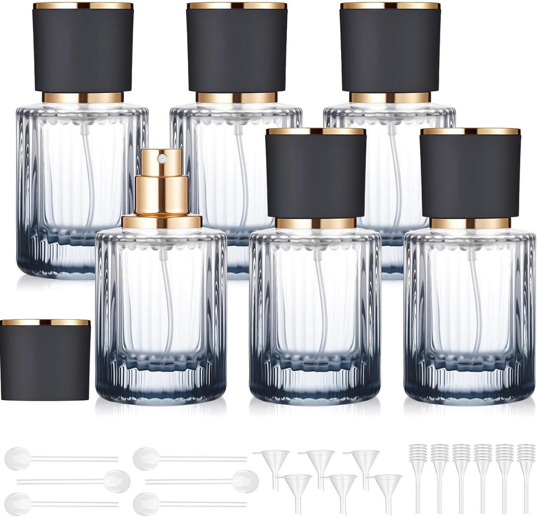 6 Pcs 30 ml Perfume Cologne Bottles Empty Refillable Travel Glass Chic Empty Perfume Spray Bottles Decorative Set for Men Women Portable Dispenser Fragrance Container Set (Black)