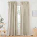 RYB HOME Semi Sheer Curtains 84 incehs, Rod Pocket for Living Room Bedroom Office Dining, Beige, W 52 x L 84, 2 Panels