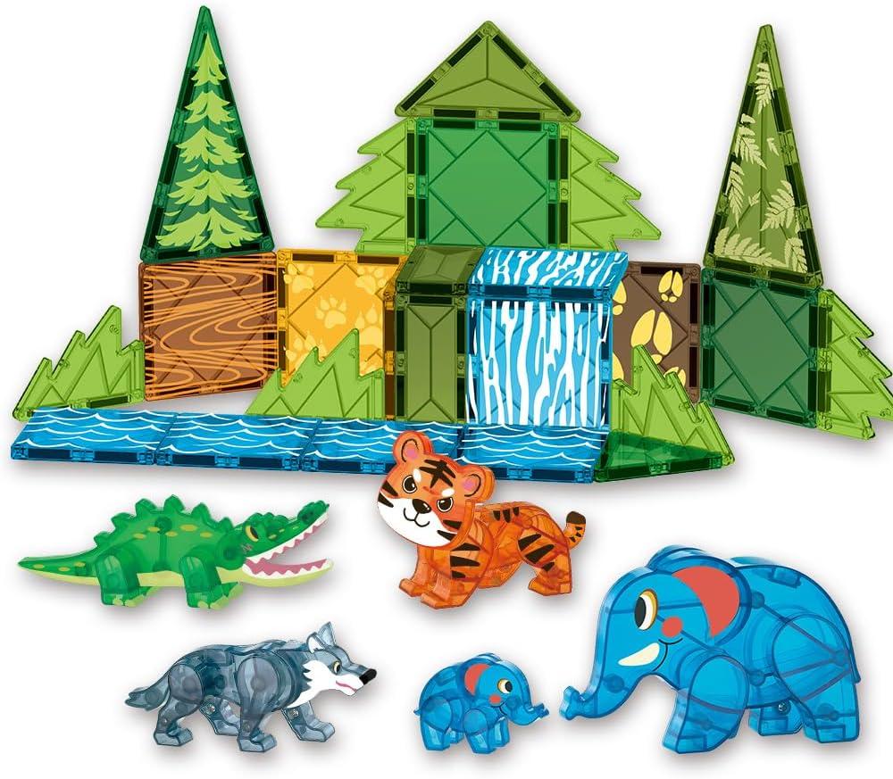 Magnetic Tiles Set Jungle Animals Theme Toys, Magnet Tiles Building Blocks Toys for Kids Ages 4-8 (Green)