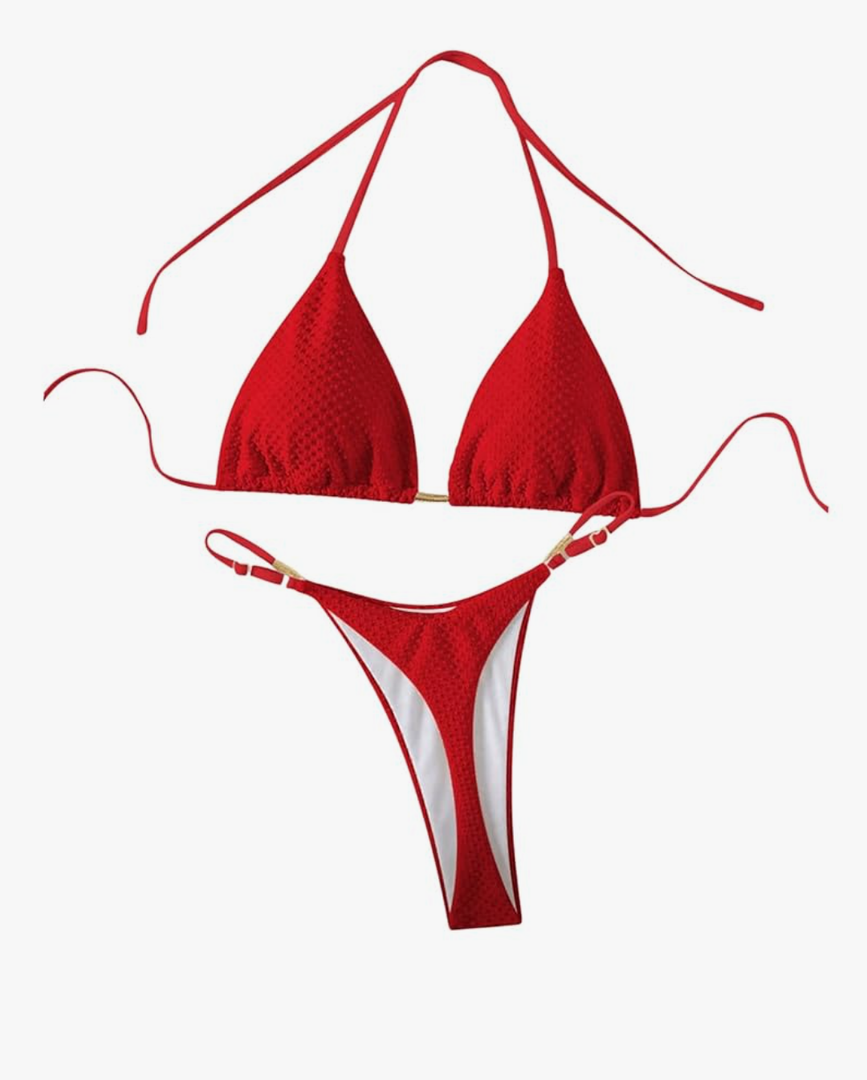 GORGLITTER Women's High Cut Thong Bikini Sets Halter Triangle Top Swimsuit Bathing Suit, Size S