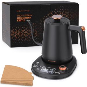 Viant Electric Gooseneck Kettle with Precise Temperature Control. Pour Over Coffee & Tea Kettle. Boil-Dry Protection & Keep Warm Function. Stainless Steel, BPA-Free. Includes V60#2 Filters. 0.8L
