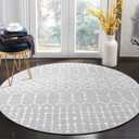 Lahome Moroccan Washable Round Rug - 4Ft Round Area Rugs for Bedroom Non-Slip Grey Stain Resistant Round Kitchen Rug, Modern Geometric Print Indoor Floor Circle Carpet for Entryway Living Room Sofa