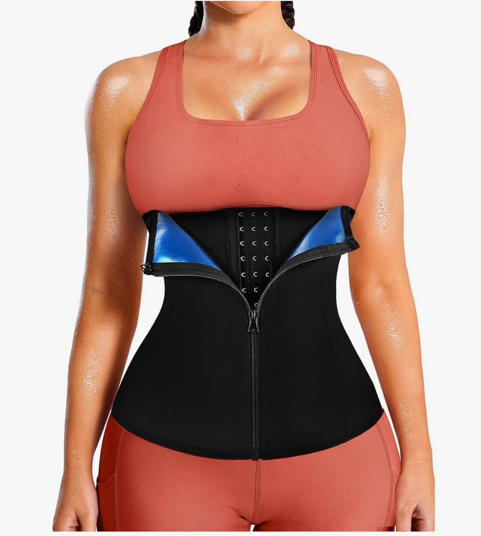 LEINIDINA Womens Waist Trainer Corset with Zipper Sweat Waist Trimmer for Women Workout Belt Corset Shapewear, Size M
