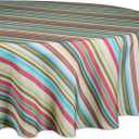 DII Summer Stripe Outdoor Tabletop Collection, Multi-use, Machine Washable, Tablecloth, 60" Round, Sunset
