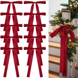 24 Pcs Velvet Bows Christmas Tree Ornaments Vintage Double Faced Velvet Ribbon Bows for Tree Garland Wreath Indoor Outdoor Xmas(9 x 13 Inch, Width of 1",Burgundy)