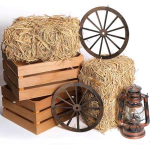 6 Pack 13 x 9 x 6 Inch Straw Hay Bale Stack Decoration Set Rustic Wooden Wagon Wheel Natural Hay Bales Boxes for Western Cowboy Photo Booth Props Birthday Farm Accessories