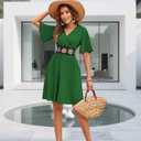 TDiooCor 2026 Casual Short Summer Bohemian Dresses for Women Casual Flowy Puff Sleeve Knee Length Midi Sun Dress (Green, XXL)