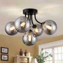 Sputnik Ceiling Light Fixture Black Globe Sputnik Chandelier with Smoke Glass 5-Light Modern Chandelier Farmhouse Chandeliers for Dining Room, Kitchen Island, Hallway, Foyer, Closet, 15" G9 Socket, 15.35inch