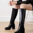 Shoe'N Tale Platform Knee High Boots for Women Block Chunky Heel Round Toe Side Zipper Tall Boots, Size 6