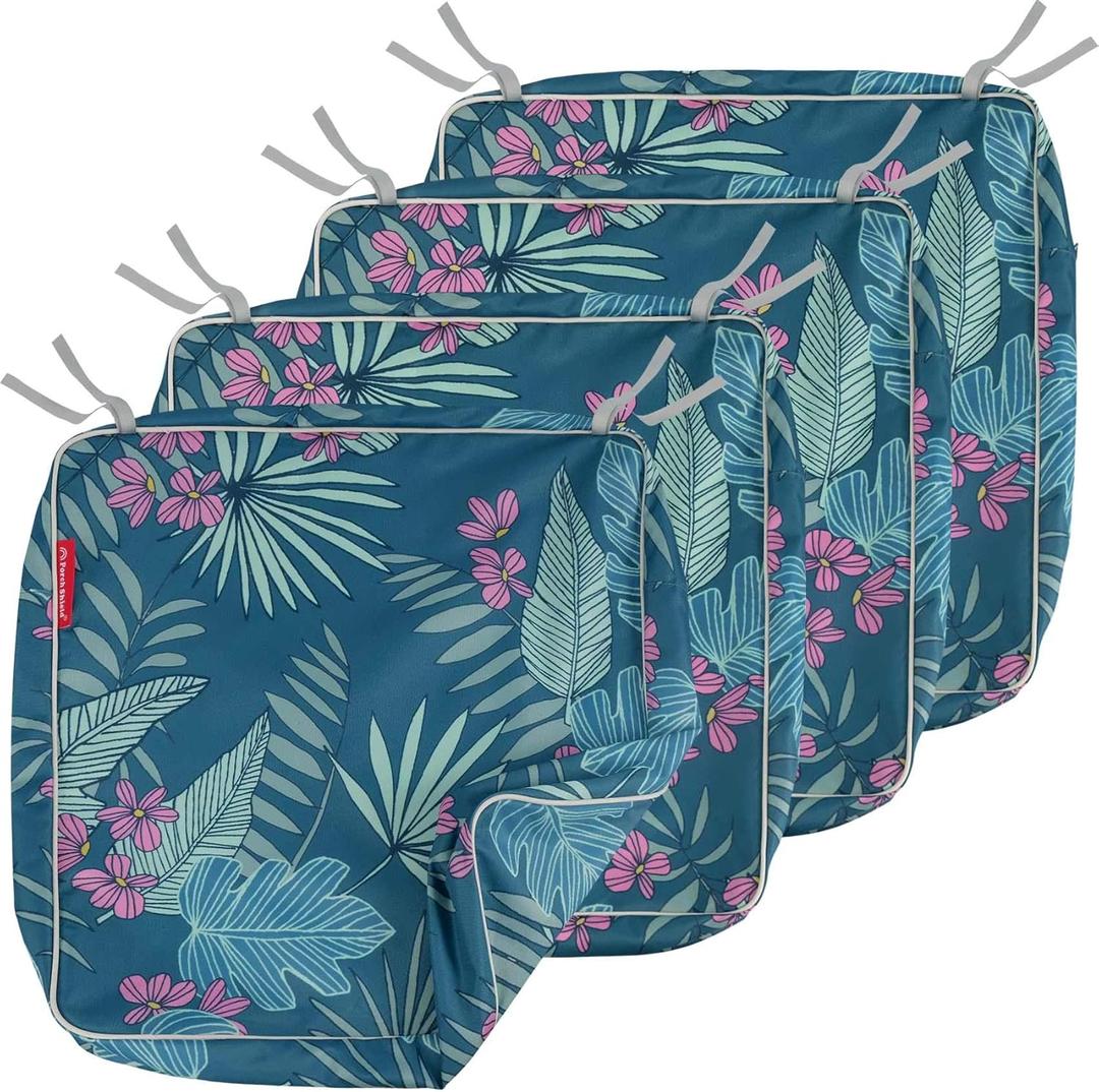 Porch Shield Patio Chair Seat Cushion Covers 4 Pack, Waterproof Cushion Slip Covers Outdoor, Replacement Covers Only, 19 x 19 x 4 Inch (Palm Leaf)