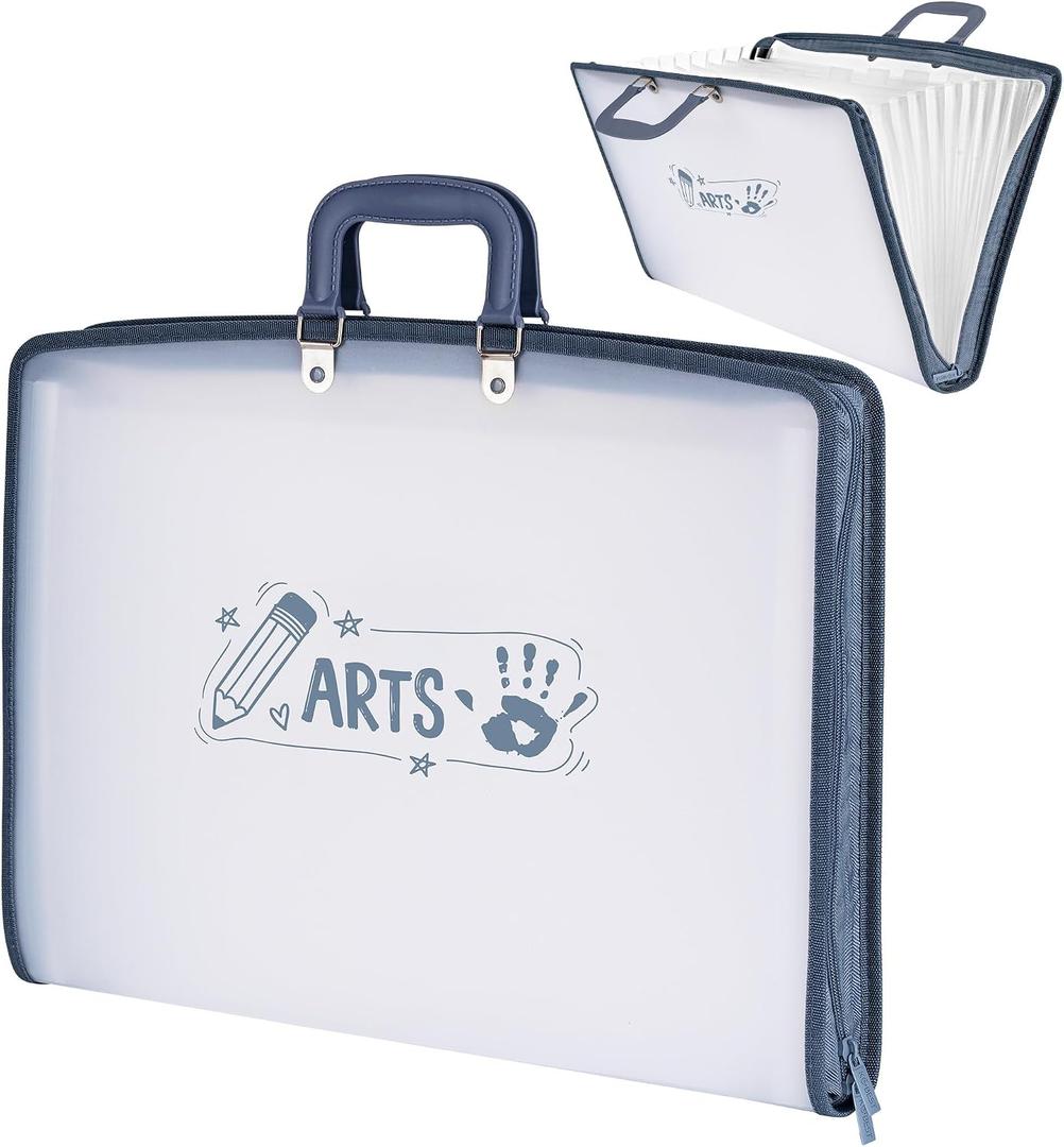 3 x 11x17 Accordion File Organizer with 13 Pockets, Art Portfolio with Handle & Zipper Closure, Oxford-Trimmed Frosted Translucent Style (1-Pack)