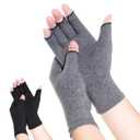 Compression Arthritis Gloves, 2 Pairs Hand Support Glove for Pain, Fingerless Compression Gloves for Women & Men, Isotoner Compression Gloves (Black and Grey, Medium)