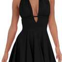 BEAGIMEG Women's Sexy Bodycon Sleeveless Halter Tie up Back Backless Deep V A-line Club Party Mini Dress, Size XL
