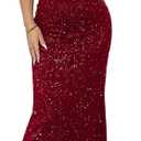 GORGLITTER Women's Sparkly Maxi Dress Wedding Guest Formal Cocktail Party Backless Cowl Neck Long Bodycon Dresses (Red), Size Medium
