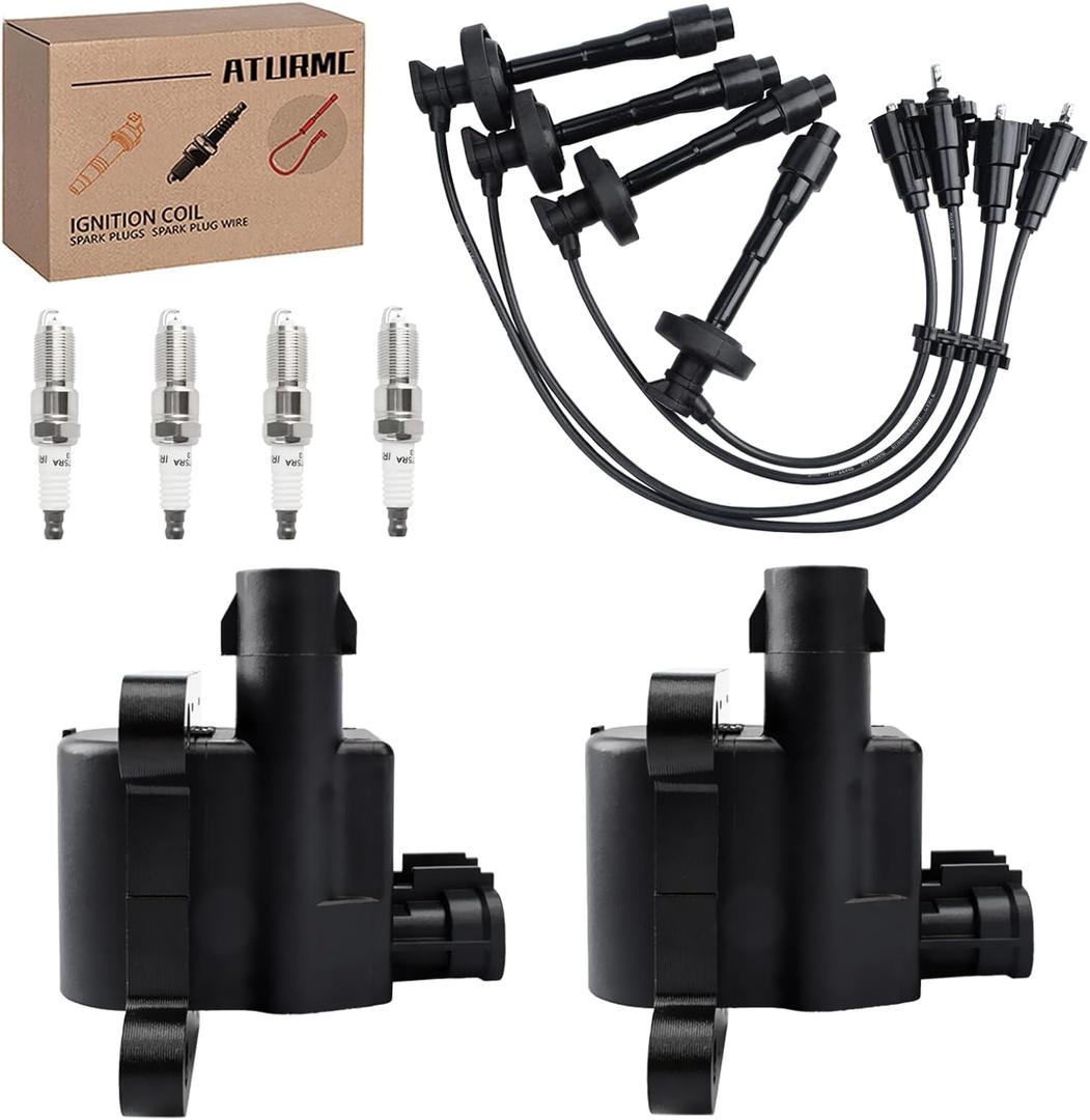 Set of 2 Ignition Coils Pack UF246 90919-02224 with 4 Iridium Spark Plugs and 4 Spark plug Wire Set Compatible with Chevrolet Prizm Toyota Corolla 1998-1999 1.8L L4