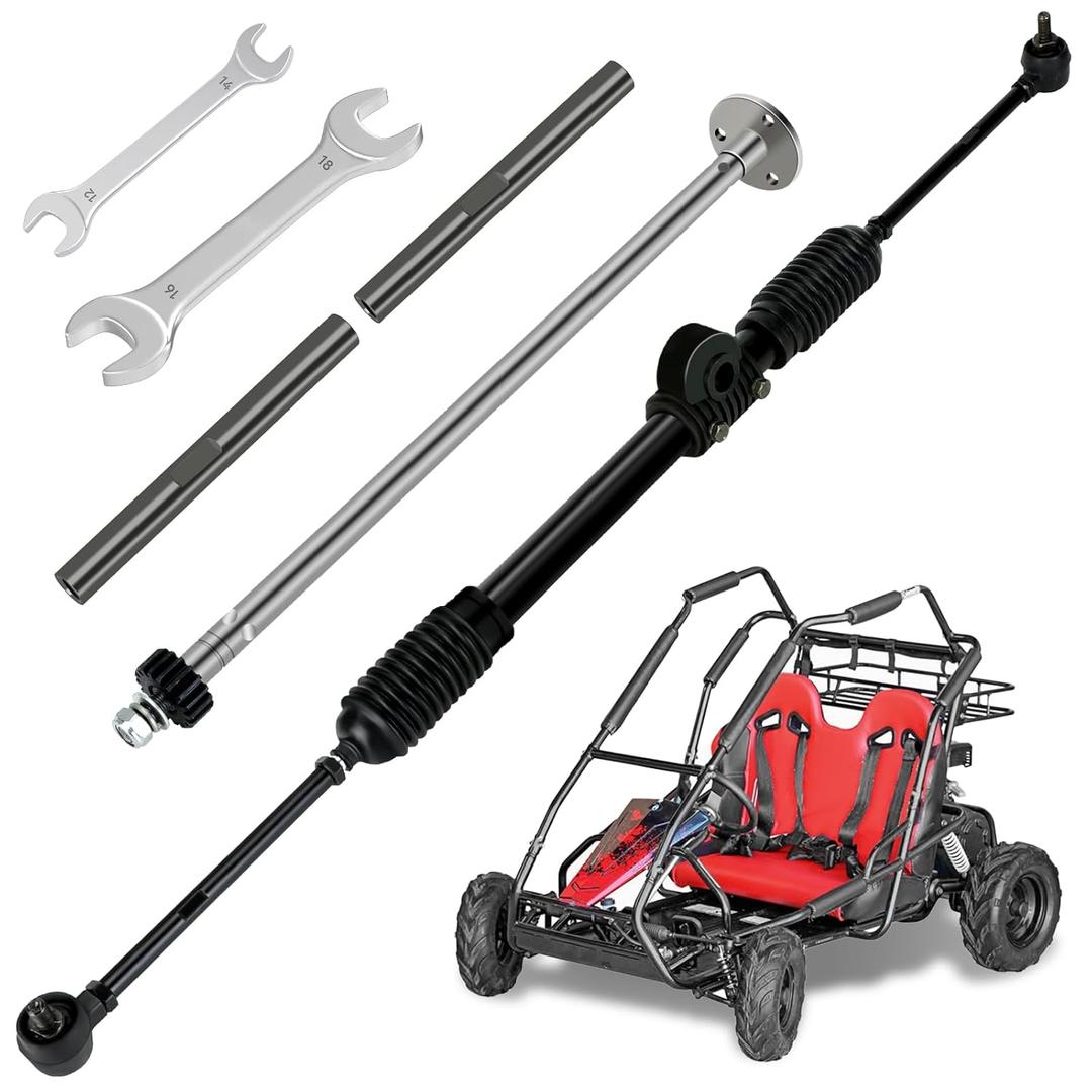 Steering Gear Assembly Compatible with Coleman KT196 Go Kart CK196-T 196cc 6.5HP Kandi 110cc Gas Powered 4 Wheeler Quad DIY Cart Go Kart Parts Spindle Knuckle Ball Joint Rod Assembly