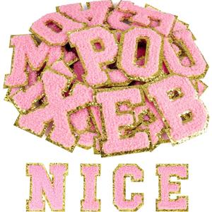 ASTARON 26 Pcs Self Adhesive Letter Patches Chenille Letters Stickers, A-Z Embroidered Applique Patches Alphabet Cloth Patch for Clothes, Bags, Hat, Phone Case, DIY Accessories (Light Pink)